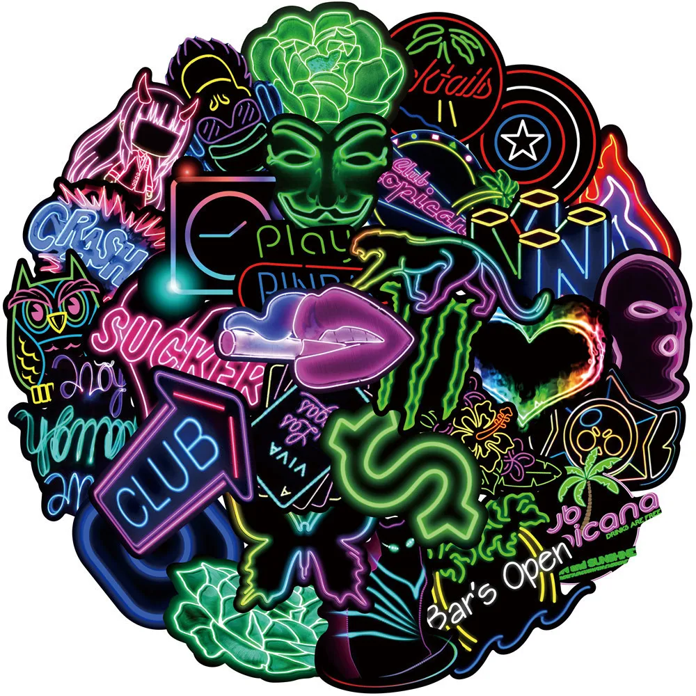 10/30/50PCS Cool New Neon Graffiti Stickers Notebook Guitar Skateboard Mobile Phone Toy Waterproof Cartoon Stickers Wholesale