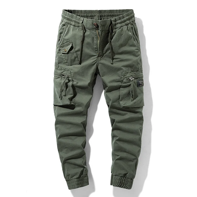 Pantalones Cargo de algodón para hombre, ropa informal a la moda, cintura elástica, Tipo Cargo, primavera, 2024