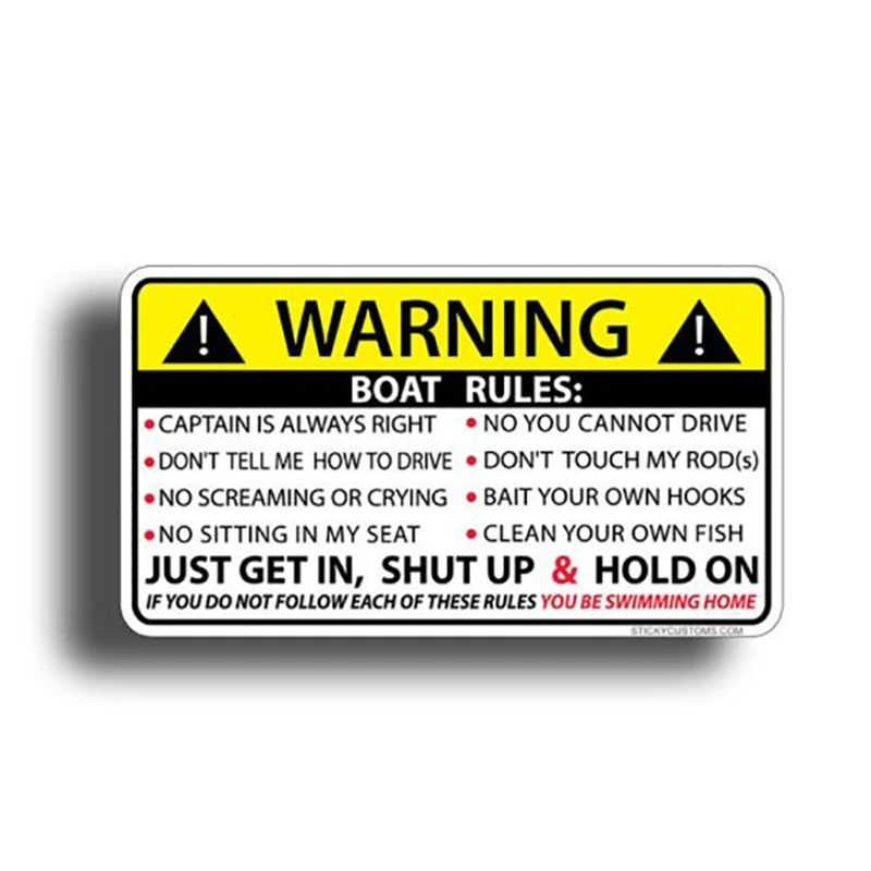 Hot Car Sticker for BOAT RULES Warning Accessories Vinyl Car Styling Cover Scratches Waterproof Motorcycl PVC 13cm X 7cm