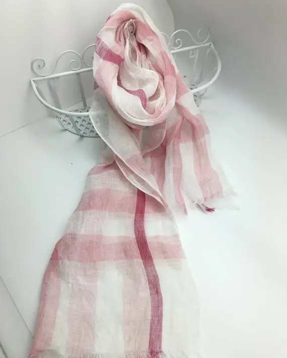 100 % Leinen Plaid Kontrast Quasten Leinen Herren/Damen Schals Mann/Frau Sommerschal Pashmina Schals Wraps Kopftuch Bandanas