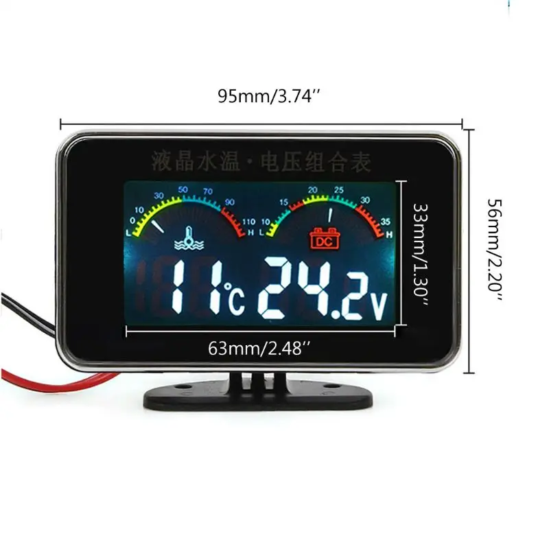 12V/24V Car LCD Water Temperature Meter Thermometer Voltmeter Gauge 2in1 Temp & Voltage Meter 17mm Sensor