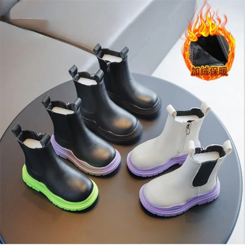 Children Boots Quality leather British style Short-boots girls leather shoes Chelsea short boots kids Cotton shoes Ankel boots