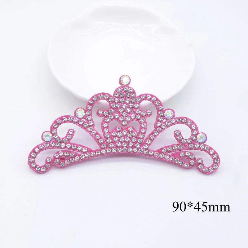 6Pcs Rose Red Padded Crown Shaped Rhinestone Applique for DIY Baby Clothes Crafts Decor Patches Headwear Hair Bow Accessories