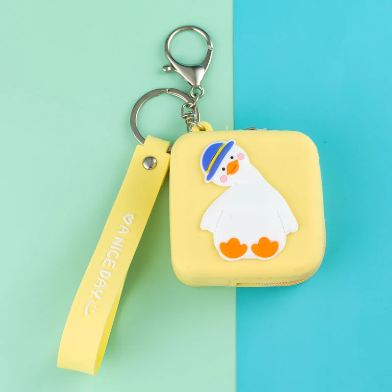 Silicone Cartoon Coin Purse Keychain Blue Green Yellow Pink Purple Pendant Bag Car Earpods Keyring Lanyard Men Women Couple Gift