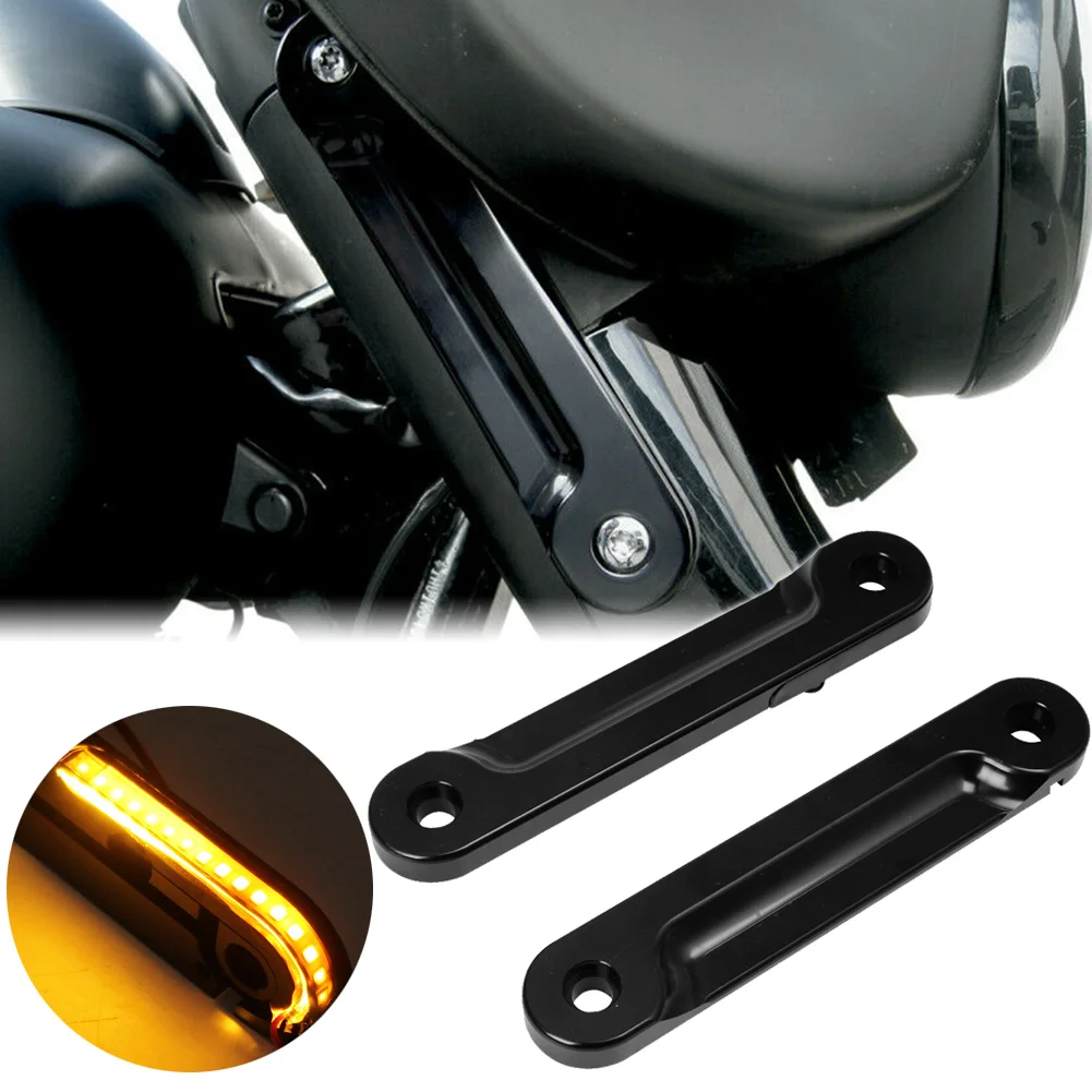 Motorcycle Aluminum Front LED Flush Fork Turn Signals Light Brackets For Harley Touring Electra Street Glide Road King 1998-2022