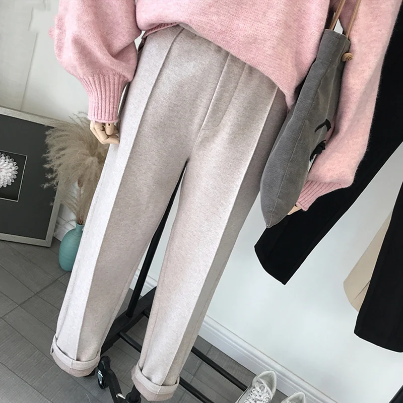 Winter Thicken Women Pencil Pants Wool Pants Female 2019 Autumn High Waist Loose Trousers Capris Good Fabric