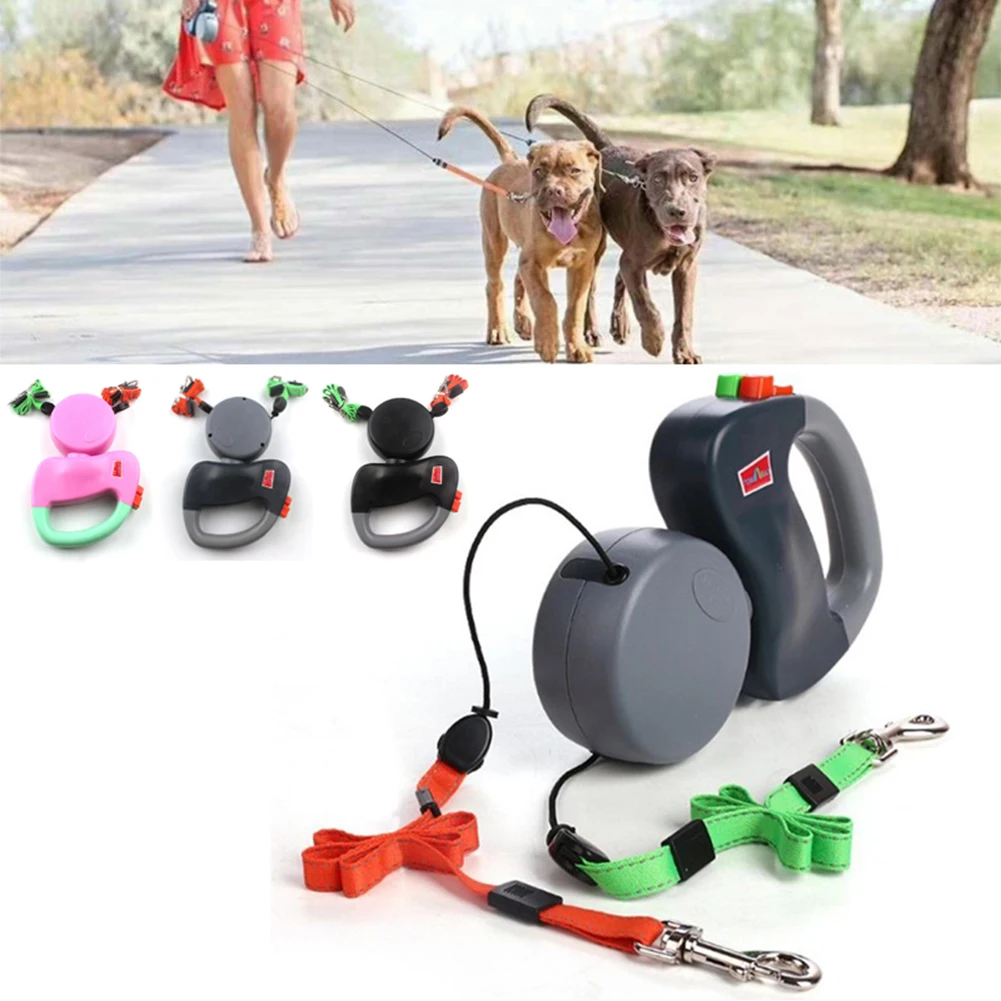 Guinzagli per animali domestici a doppia testa corda di trazione automatica per cani retrattile creativa doppia catena di guinzaglio da passeggio