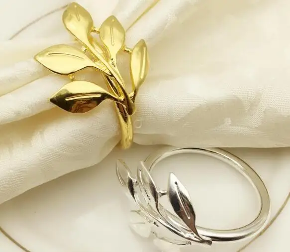 

Leaf Shape Napkin Ring Gold Silver Leaves Metal Napkin Buckle Cloth Napkin Ring Wedding Banquet Table Decoration