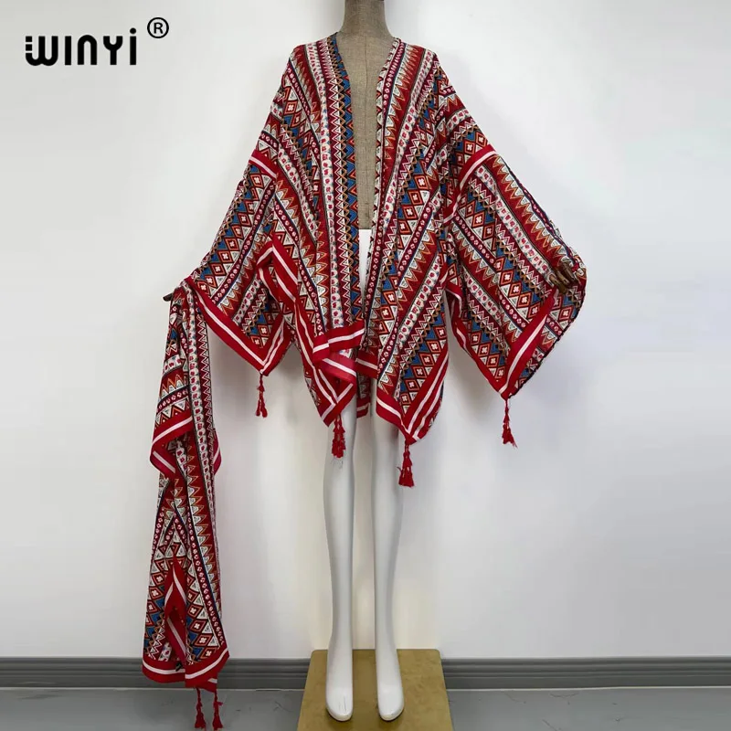 WINYI 2021 ameryka wiosna kobiety Cardigan stitch szata koktajl sexy Boho Maxi afryki wakacje rękaw w kształcie skrzydła nietoperza jedwabny szlafrok