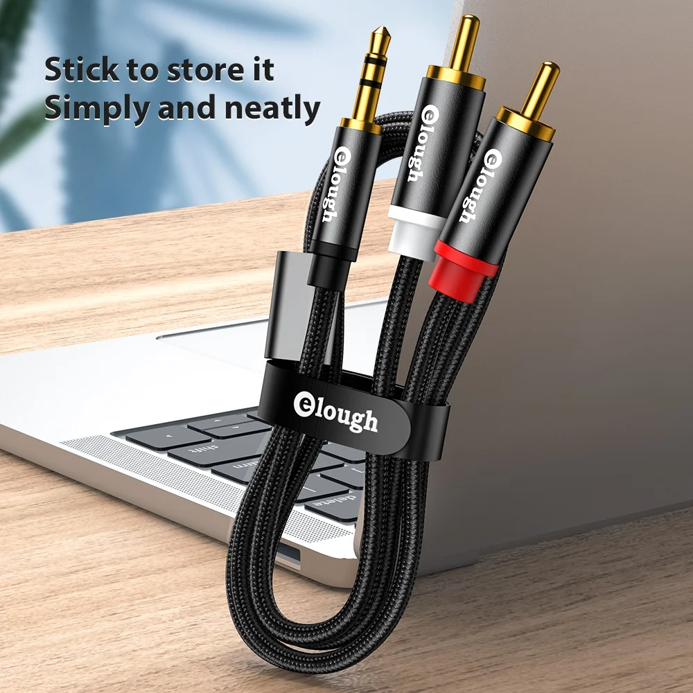 Elough RCA Cable AUX 3.5mm Jack to 2RCA Male Adapter Splitter Audio Cable Earphone Speaker for Apple TV Audio Home Theater Cable