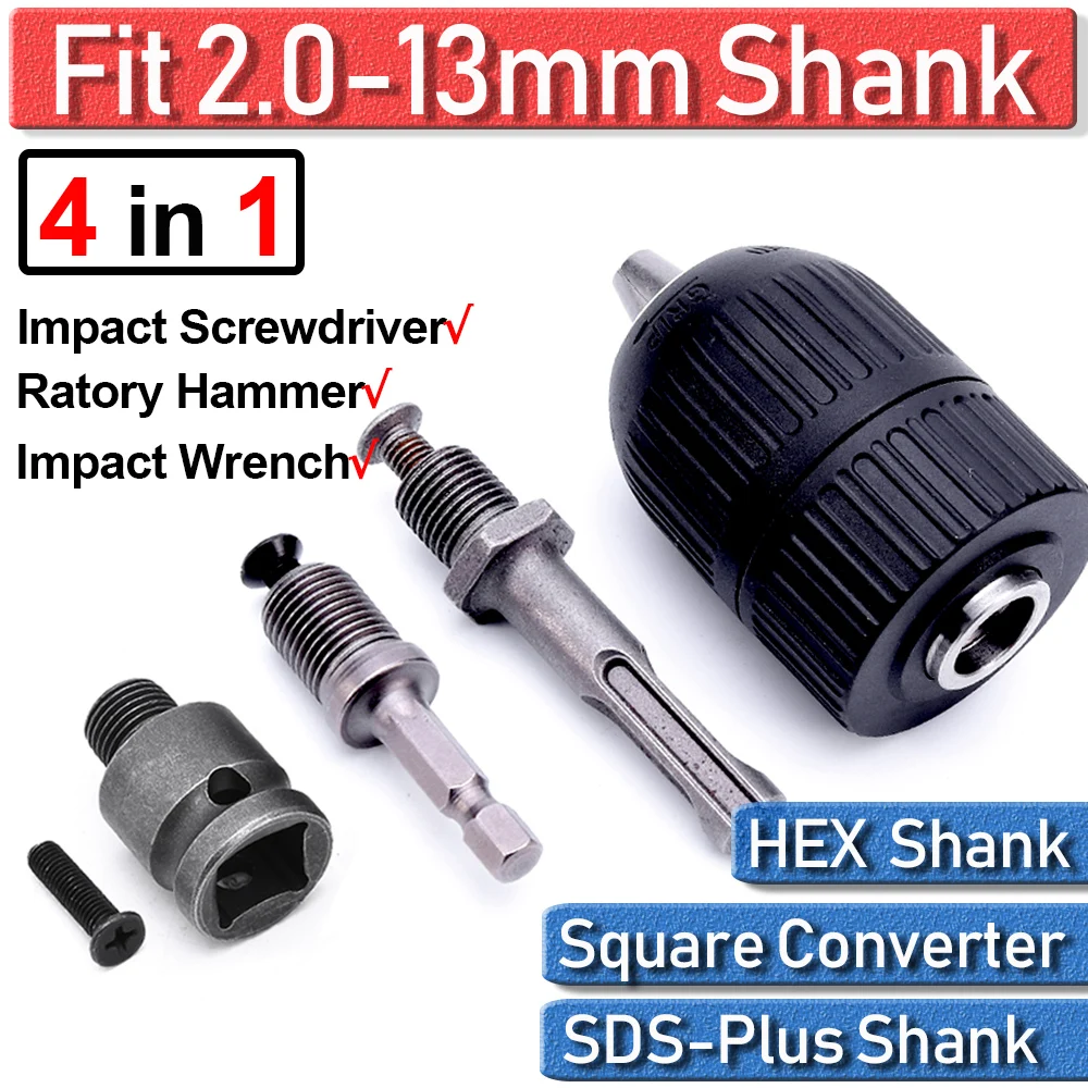 

13mm 1/2" UNF Drill Chuck SDS Shank Adaptor Tools Set Socket Hex Square Converter Fit Routary hammer Impact Wrench Screwdriver