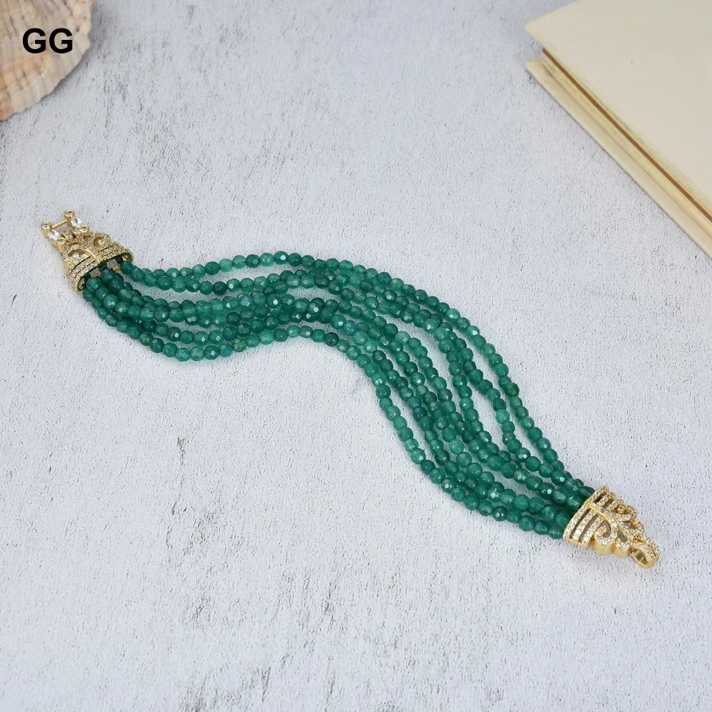 GuaiGuai Jewelry 8\'\' 7 Strands Green Agates Bracelet Cz Clasp For Women