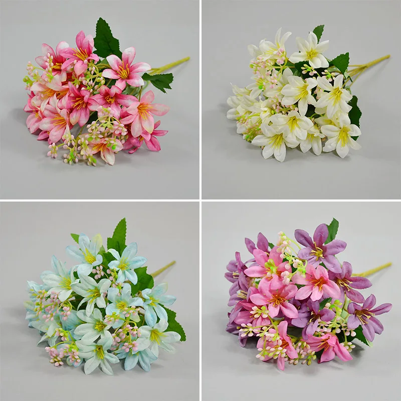 18 heads 1 piece of silk artificial flower lily European style multicolor fake bridal bouquet wedding family party decoration DI