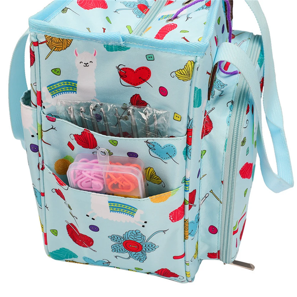 Classic Texture Embroidery Storage Bag Practical Multi-functional Durable Crochet Hooks Thread Yarn Organizer Holder