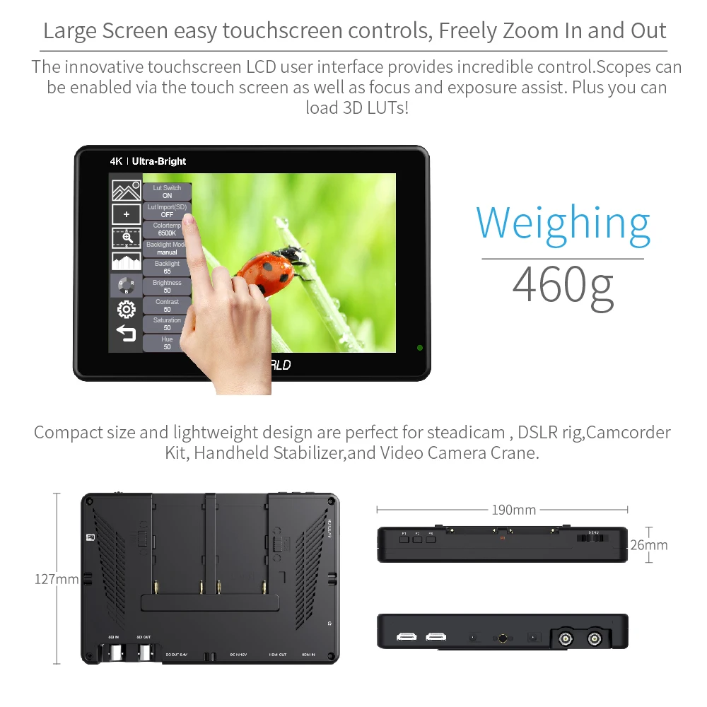 FEELWORLD 7 Inch 2200nit SDI HDMI Touch Screen DSLR Camera Field Monitor 3D Lut Waveform Automatic Light Sensor 1920x1200 LUT7S