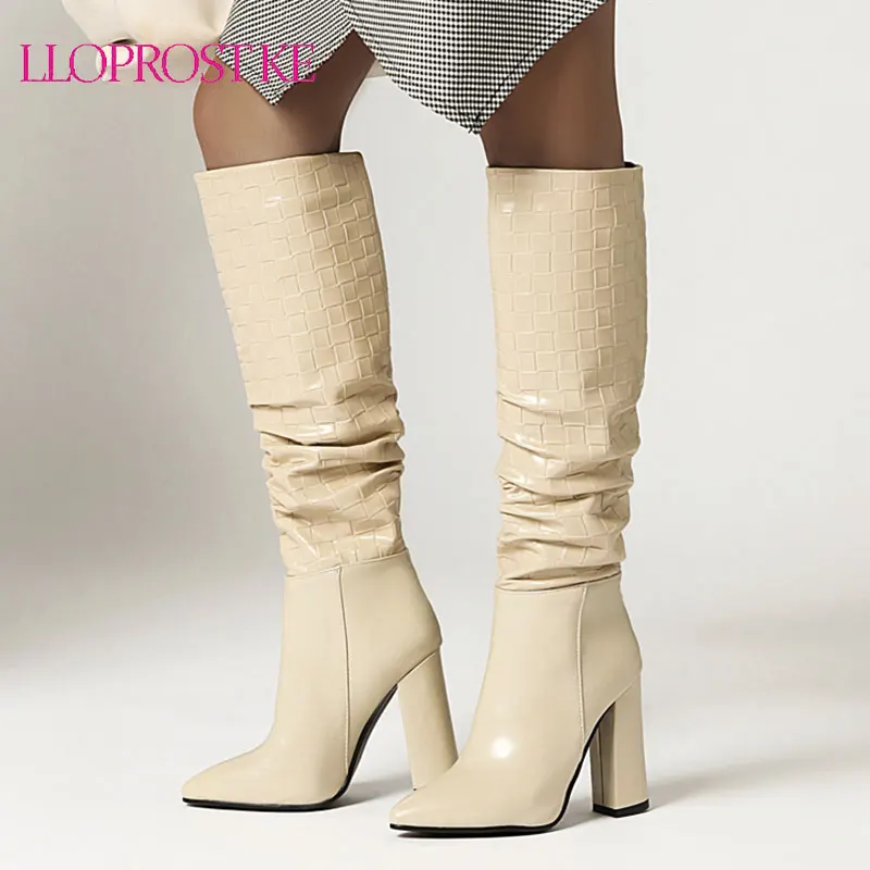 

Lloprost ke 2021 New Arrive High Heel Boots Women Autumn Winter Sexy Fashion Party Shoes Pointed Toe Zebra Knee High Boots Women