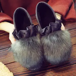 Ruffles Women Ankle Boots 2025 New Winter Warm Snow Boots Fashion Round Toe Fluffy Fur Flat Platform Casual Boots Cotton Shoes