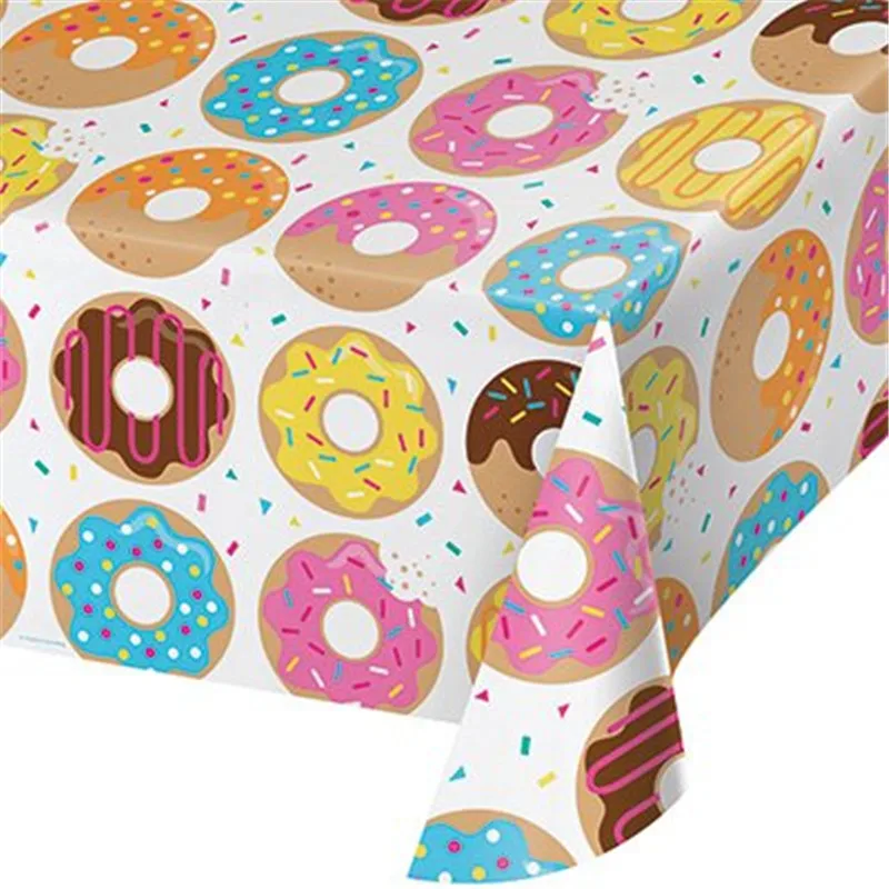 Donut Party Disposable Tableware Kids Birthday Party Decoration Tablecloth Paper Plates Cups Napkin Baby Shower Table Accessorie