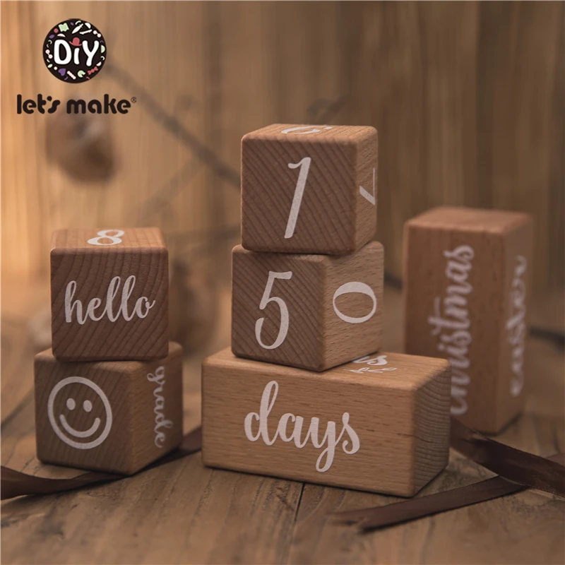 

Let's Make Baby Digital Milestone Card Beech Block Square Engraved Newborn Birth Month Birth Milestones Block Photography Props