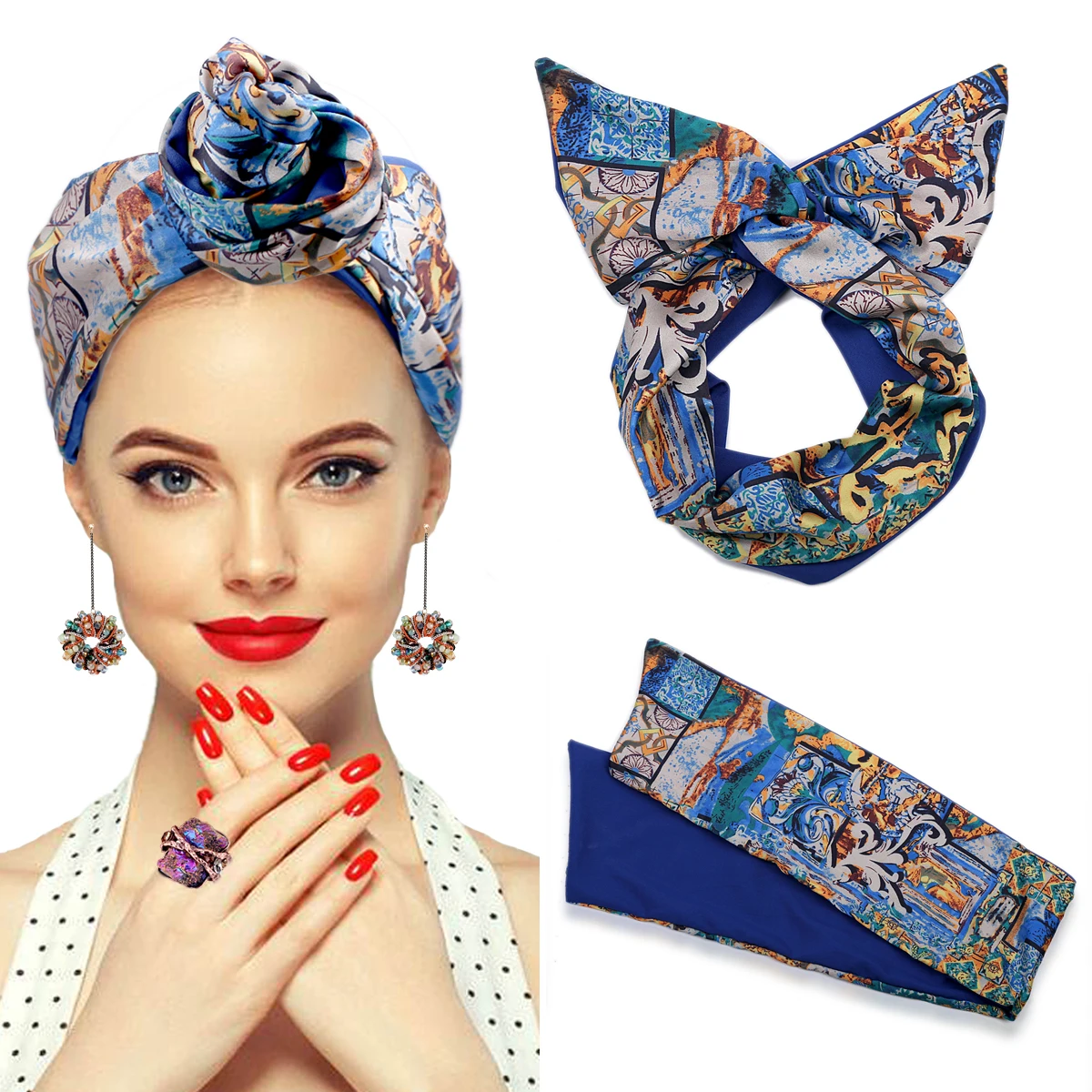 Bohemia Fashion printing knotted headbands Hair Ribbon Metal Wire Scarf Hairband Girls Hair accessories for Women Gifts