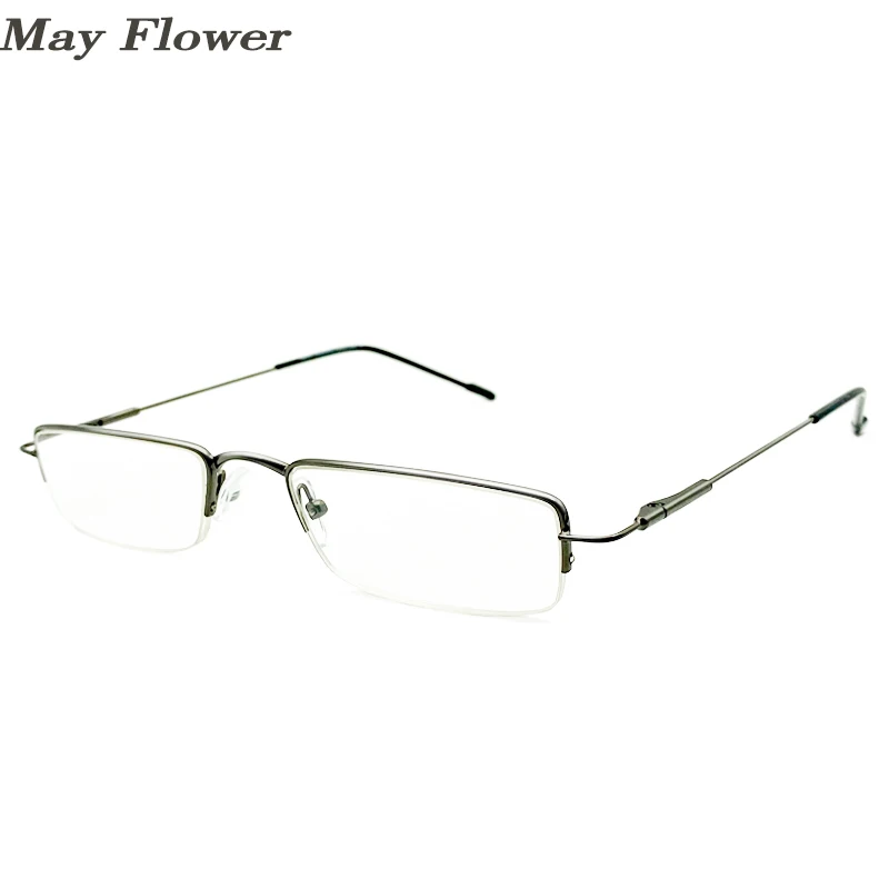 May Flower Ultra-light Alloy Reading Glasses Square Metal Ultra-fine Presbyopic Eyewear Half Frame Glasses Men Vintage Eyeglass