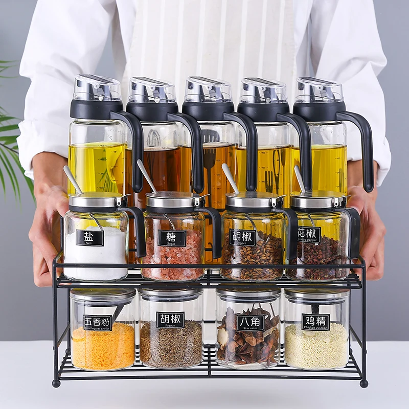 Glass Spice Rack Nordic Spice Jar Luxury Oil Salt Vinegar Spice Rack Shelf Container Especiero Kitchen Organizer Storage