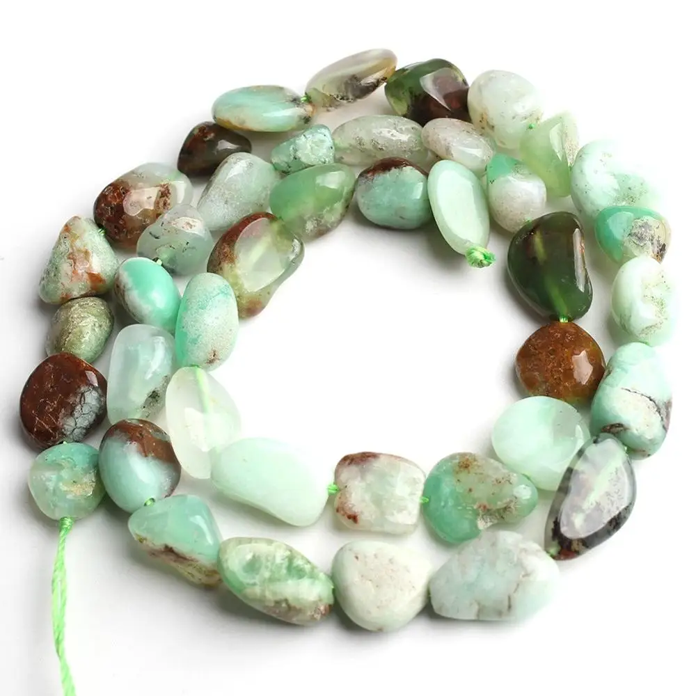8-10mm Irregular Natural Australian Chrysoprases Green Jades Stone Beads for Accessories Jewellery Making Bracelet Necklace 15\'\'