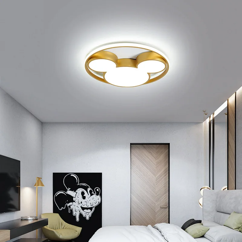 34W LED Black Mickey Mouse Cartoon Ceiling Light Children's Bedroom Living Room Decoration Lamp Modern Creative Gold Corridor