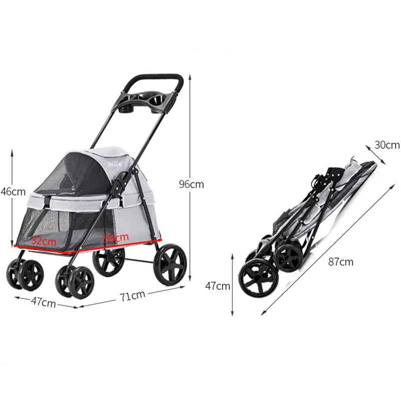 Pet Stroller Lightweight Dog Cat Cart Four-wheel Shock Absorption Folding Dog Transport Cart Breathable Stroller Outdoor