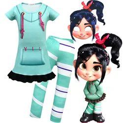 Girls Wreck-It Ralph 2 Clothes Vanellope Von Schweetz Vocaloid Cosplay Halloween Costume Kids Dress Pants Sets Clothing for Kids