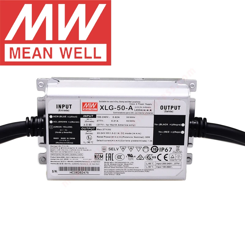 Mean Well XLG-50-A IP67 for indoor/outdoor Metal Case with PFC LED street lighting meanwell 50W Constant power Mode LED Driver