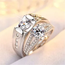 Coppe Silver Plated Resizeable 1Pair Classic Couple Wedding Engagement Ring Valentine Gift Open Jewelry Wholesale Dropshipping