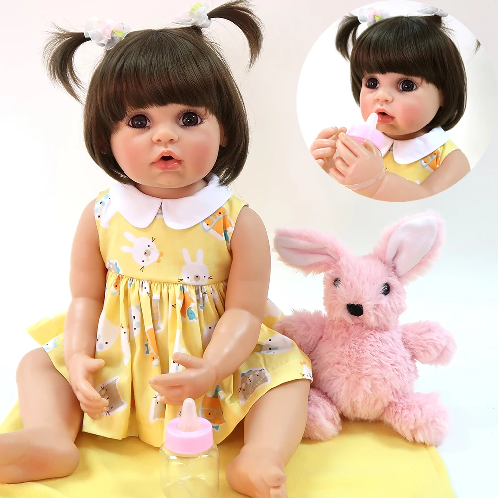 

56CM bebe reborn toddler doll girl full body vinyl silicone reborn baby doll realistic flexible alive baby reborn bath toy