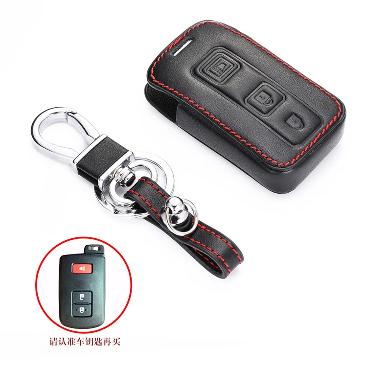 Leather Car Key Case holder For Toyota Prius 2004-2009 3 Buttons Smart Keyless Remote Fob Protect Cover Keychain Bag Auto