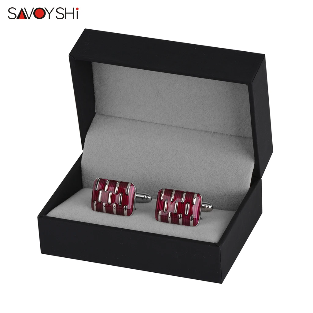SAVOYSHI Square Red Enamel Cufflinks High Polishing Metal Buttons for Bussiness Wedding Gift Shirt Cuff links Free Engraving