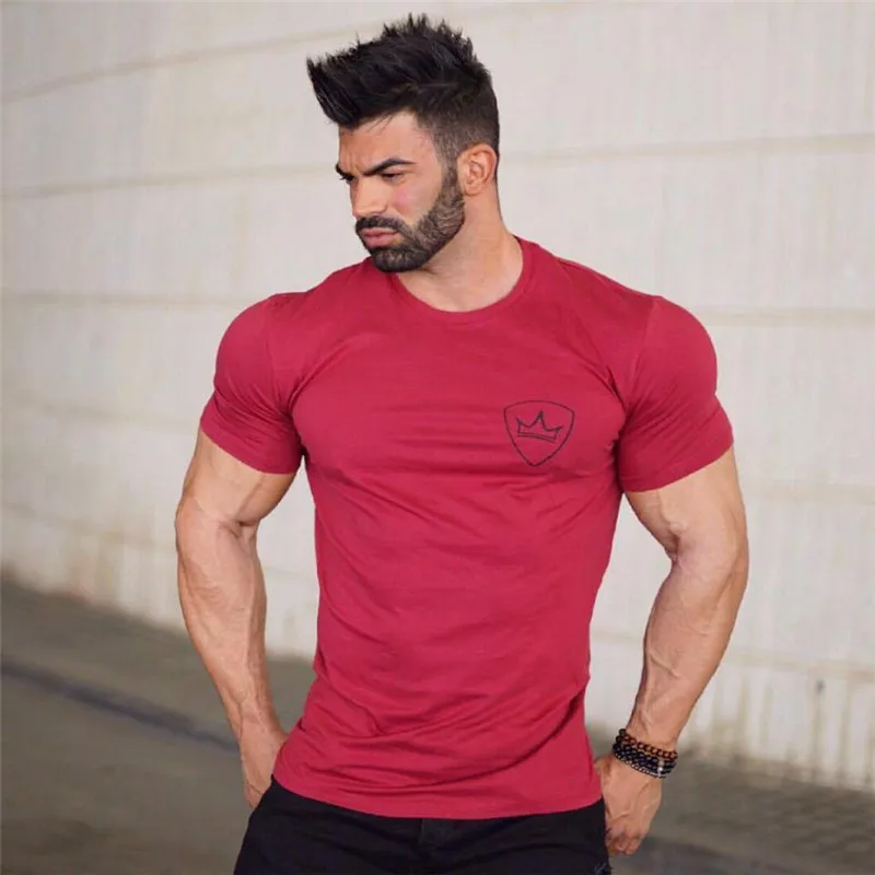 2024 Summer Sports T Shirt Men Fitness bodybuilding Shirt Tights Short Sleeve t shirt Men Tee Tops Cotton O-Neck gyms T-Shirt