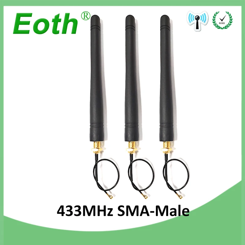 EOTH 1 2 5 8 stücke 433mhz antenne 3dbi sma männlichen lora antene pbx iot modul lorawan signal empfänger antena high gain