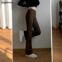 Jeans Women Denim Brown Fashion All-match Boot Cut Spring Autumn Trousers High Waist Skinny Elasticity Korean Style  Street