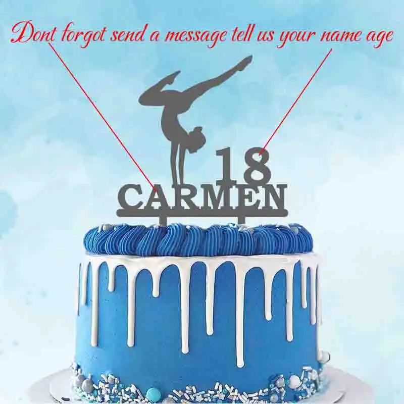 Personalized Yoga Cake Topper Custom Name Age Girl\'s Rhythmic Gymnastics Silhouette Birthday Party Cake Decoration Topper YC305