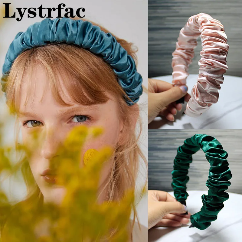 Lystrfac Solid Color Pleated Ruched Headband for Women Fashion Cloth Scrunchies Hairband Trend Hair Loop Female Hair Accessories