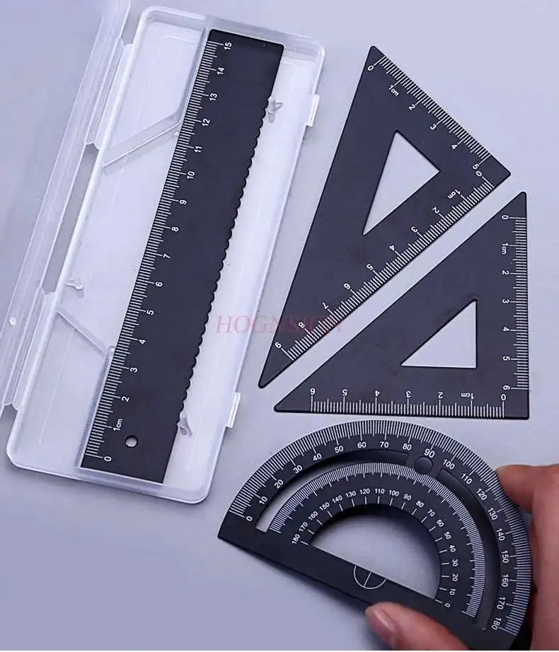 Metal ruler primary school student draws a set of ruler triangle ruler wave protractor with stationery aluminum alloy