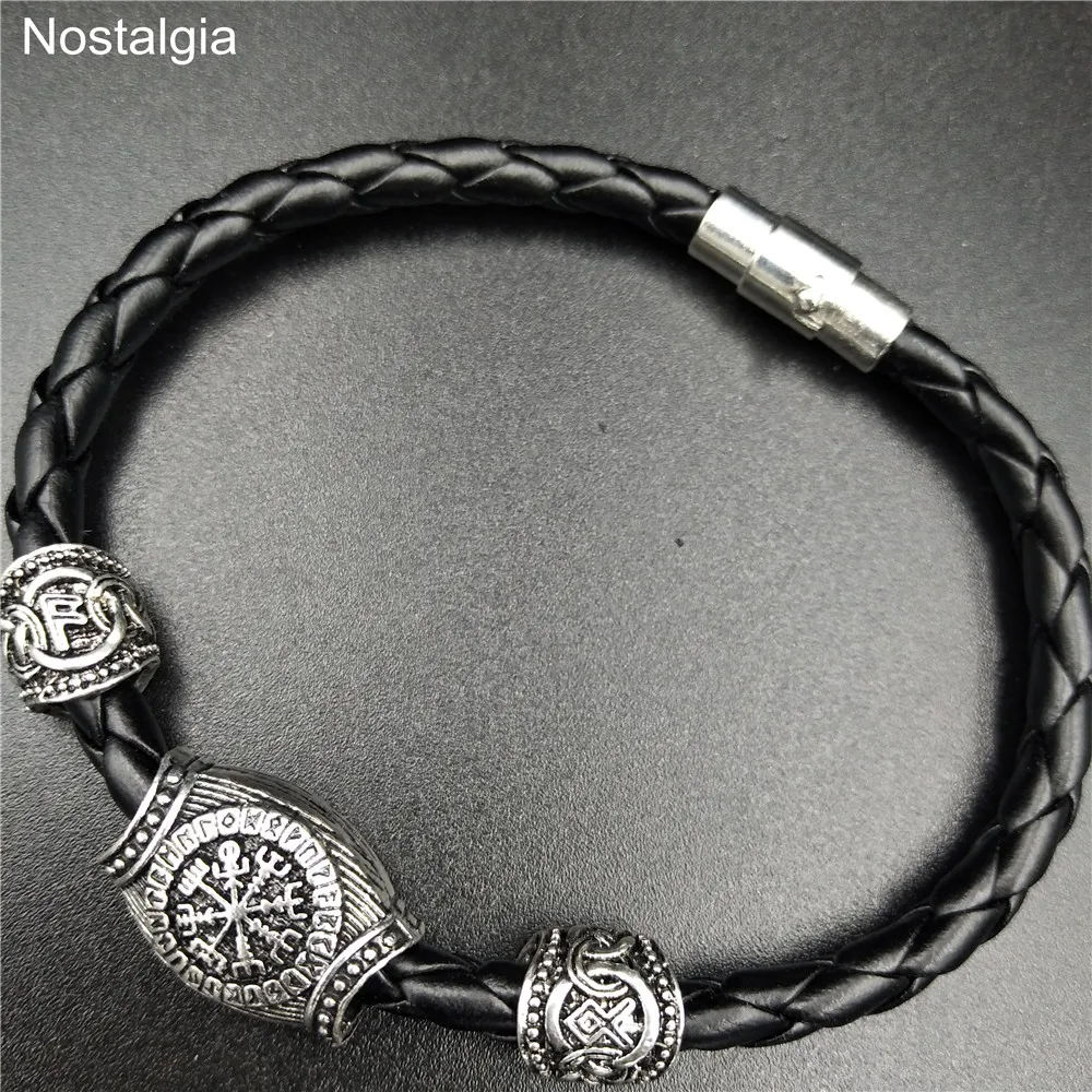 Vikingos Norse Runes Jewelry Trinity Valknut Vegvisir Compass Beads Vikingo Runes Amulet Viking Bracelet Slavic Accessories