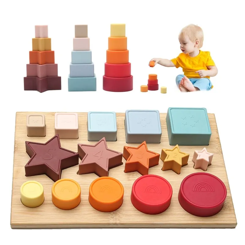 

1 Set Silicone building blocks gel Geometric Shapes Montessori Toy Teethers Soft Block Educational Montessori Toy Baby Toys