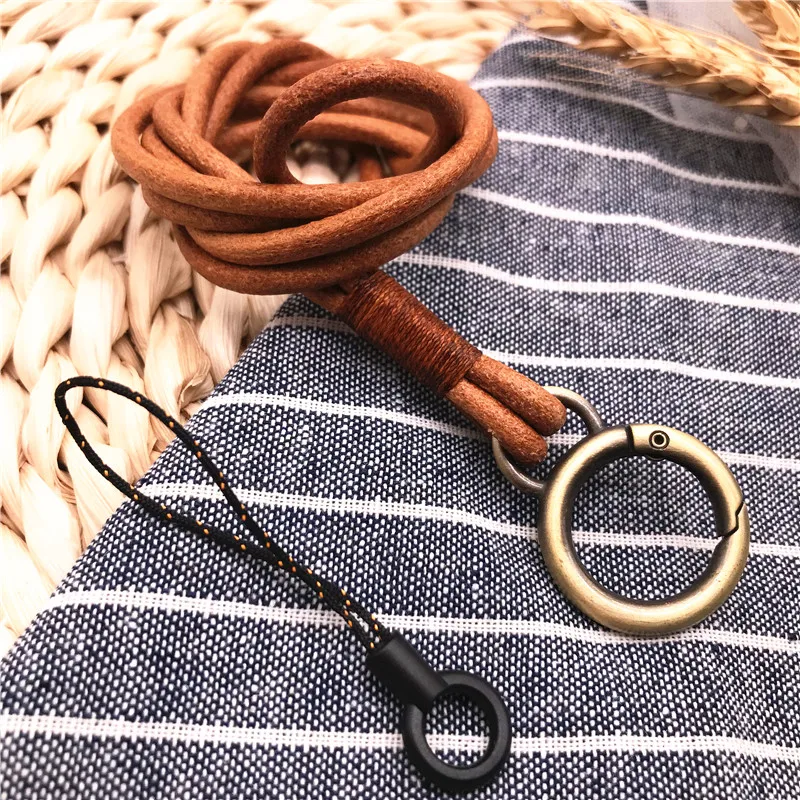 High quality Genuine Leather Neck strap Keychains Pendant Neckline Lanyard Mobile phone Strap Charms Keyring Buckle rope Lanyard