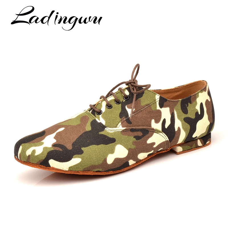 Ladingwu New Hot Brand  Modern Men's Boy's Ballroom Tango Latin Dance Shoes Camouflage Pattern Canvas Man Dance Shoes Man Heel 1