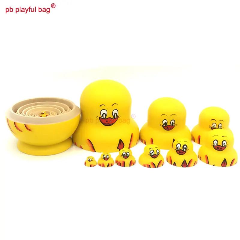 PB Playful bag Ten story little yellow duck Russian dolls funny wooden toy set crafts Valentine's Day gift decorations HG50