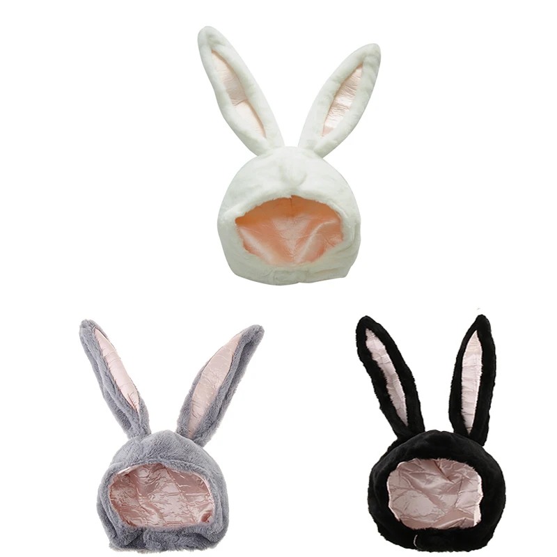 Cute Rabbit Hat Moving Ears Warm Soft Cotton Plush Head Winter Props Costume Party Earflaps Funny Hat Birthday Gift for Girls