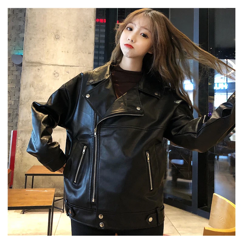 Chaqueta de piel sintética para mujer, abrigo holgado de gran tamaño, ropa de calle Punk, moda de otoño, 2021