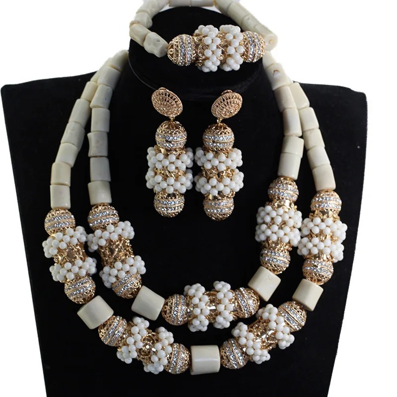 

African Wedding White Coral Original Beads Jewelry Set Chunky Coral Beads Statement Necklace Jewelry Set ABH828