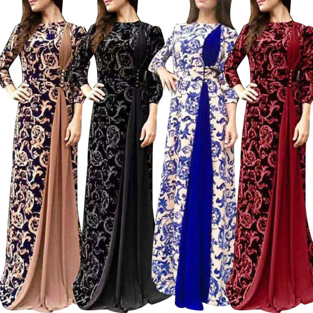 Hot apparel Dresses Over Size Evening Party Dress Medieval Women Floral Print 3/4 Sleeve Autumn Maxi Dress Gown 2021